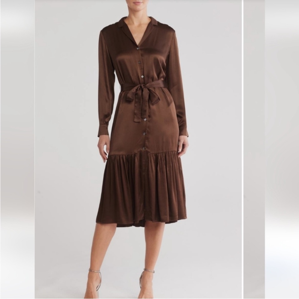 Rails Beatrice Satin Belted Midi Shirtdress